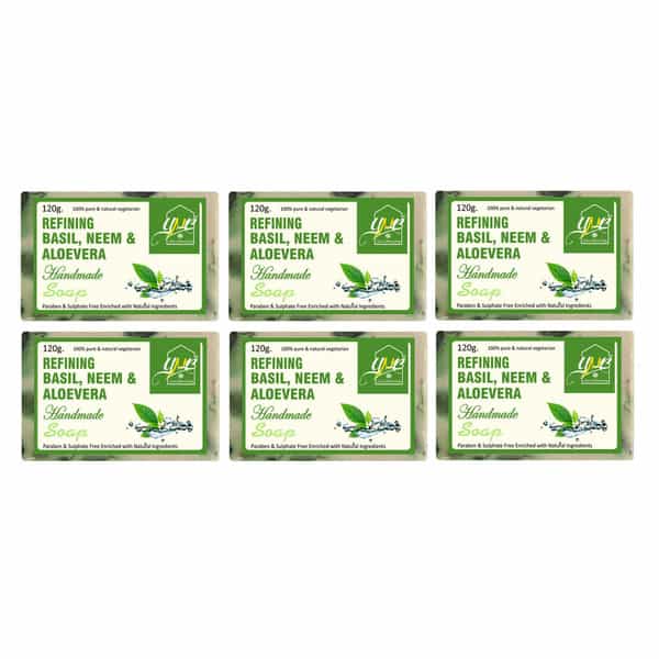 Ynb Yours Natural Buddy Organic Basil | Neem & Aloevera Handmade Soap 120G (Pack Of 6)