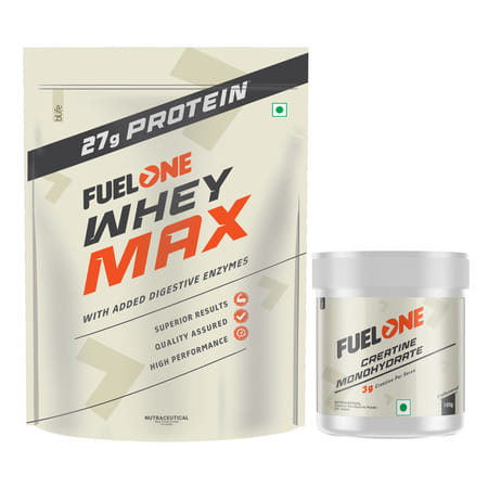 Fuelone Whey Max (Chocolate | 1kg) | Whey Protein Concentrate | Creatine Monohydrate (100g)