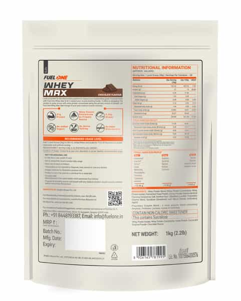 Fuelone Whey Max (Chocolate | 1Kg) | Whey Protein Concentrate | Creatine Monohydrate (100G)
