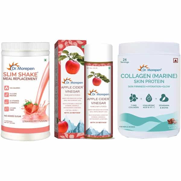 Dr. Morepen Trio Pack-Slim Shake 500G Apple Cider Vinegar 500Ml & Marine Collagen Skin Protein 240G