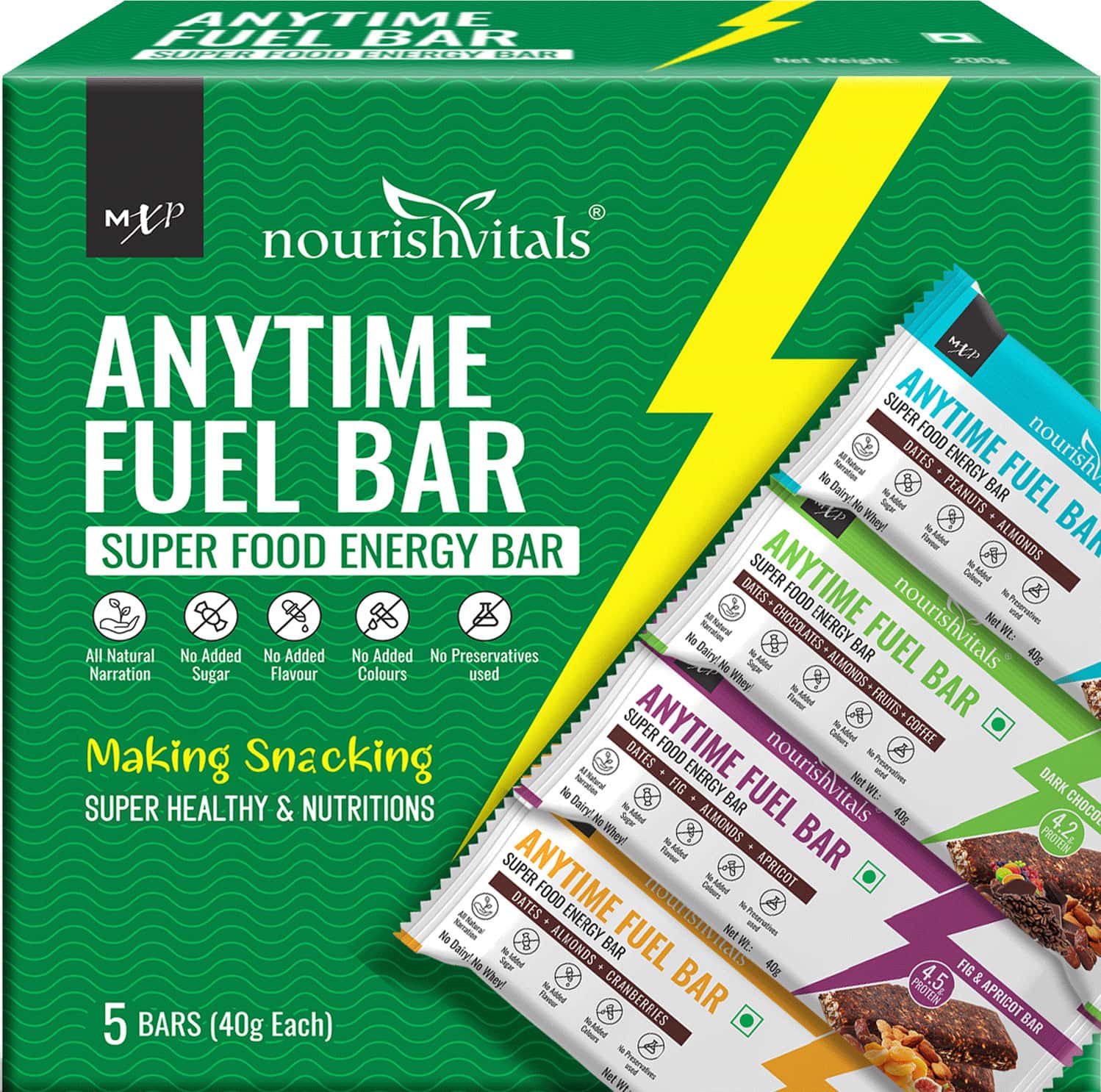 Nourishvitals Anytime Fuel Dates Bar Super Energy Bar No Added Flavors 5 Assorted Bars X 40g Each