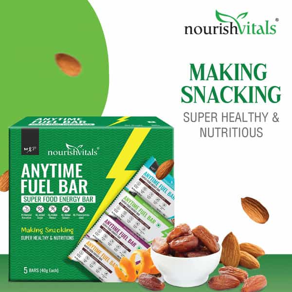 Nourishvitals Anytime Fuel Dates Bar Super Energy Bar No Added Flavors 5 Assorted Bars X 40G Each