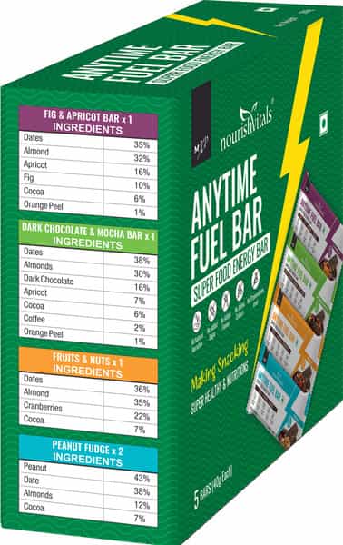 Nourishvitals Anytime Fuel Dates Bar Super Energy Bar No Added Flavors 5 Assorted Bars X 40G Each