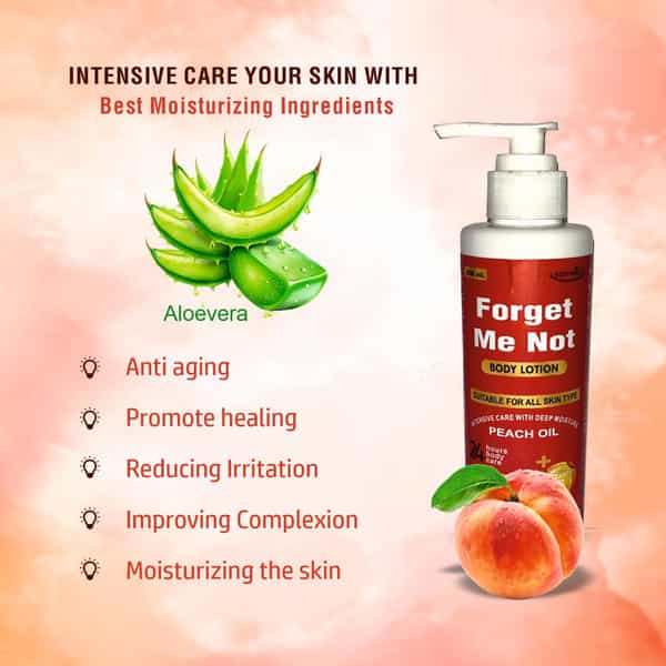 Forget Me Not Peach Body Lotion | Unisex | 24-Hour Hydration & Repair | Peach Oil & Vit E | 200Ml