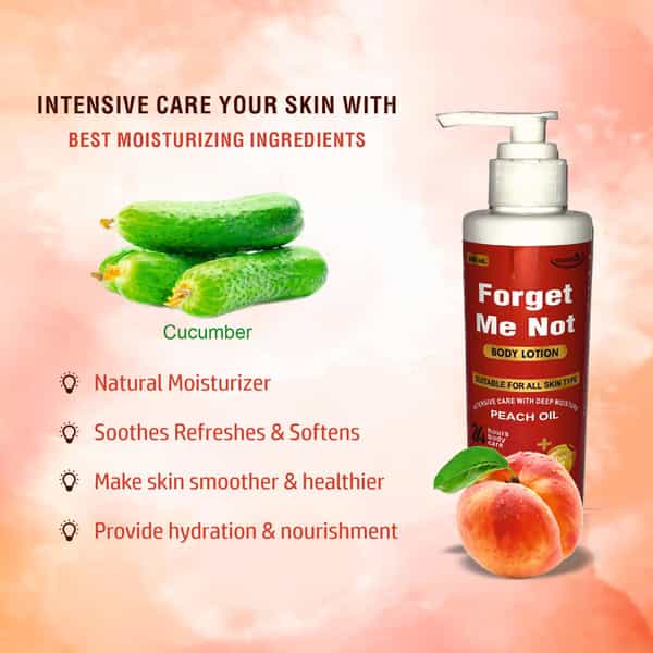 Forget Me Not Peach Body Lotion | Unisex | 24-Hour Hydration & Repair | Peach Oil & Vit E | 200Ml
