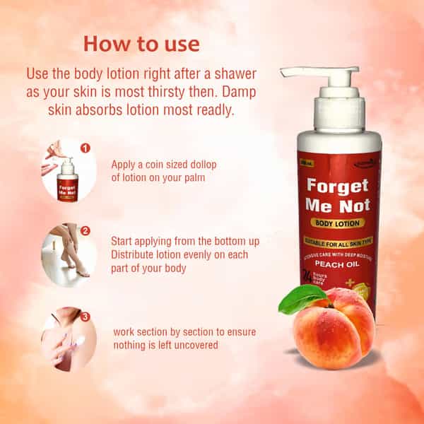 Forget Me Not Peach Body Lotion | Unisex | 24-Hour Hydration & Repair | Peach Oil & Vit E | 200Ml