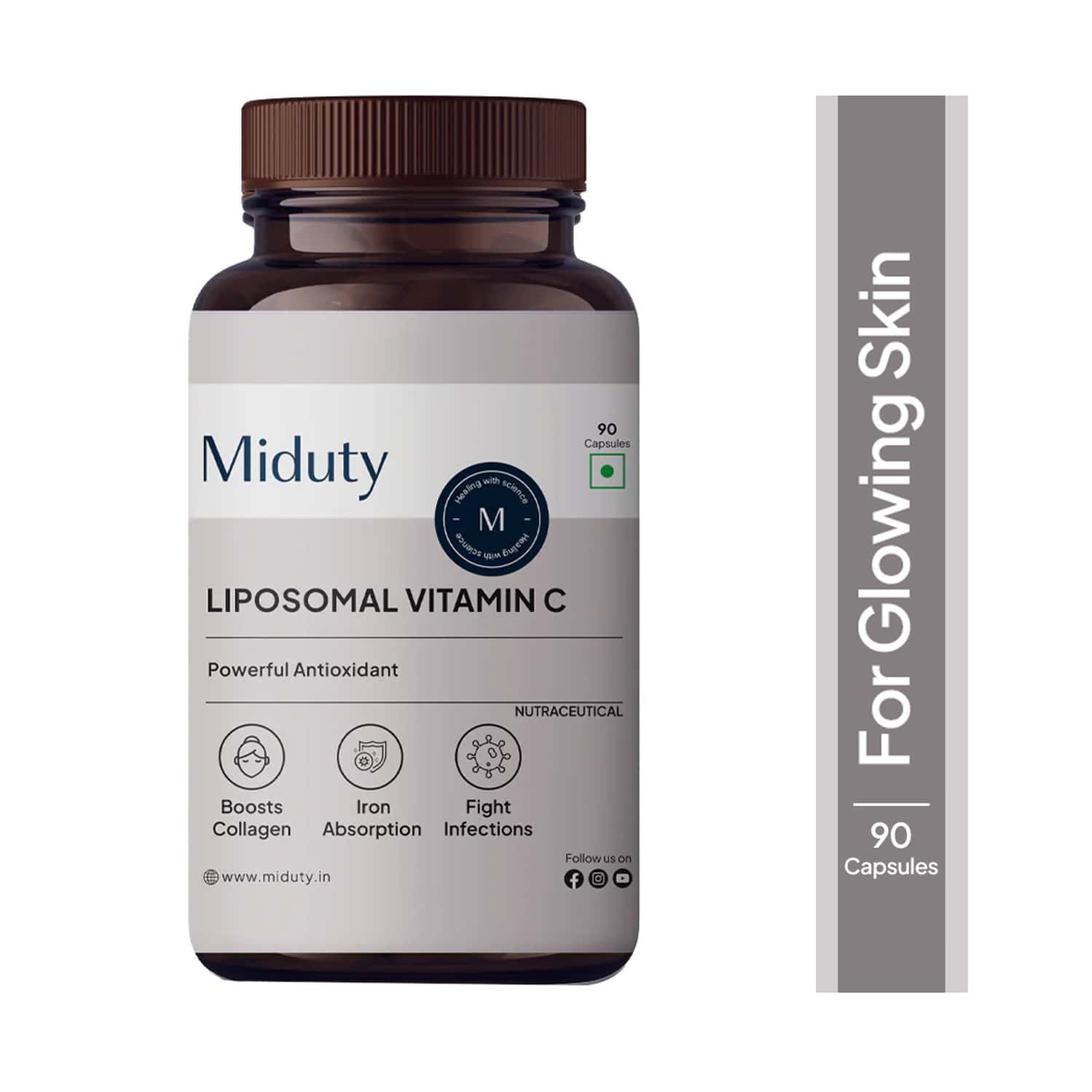 Miduty Liposomal Vitamin C - Immunity Booster - Antioxidant - Skin Glow - 8x Absorption - 90 Capsule