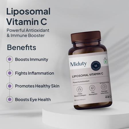 Miduty Liposomal Vitamin C - Immunity Booster - Antioxidant - Skin Glow - 8x Absorption - 90 Capsule