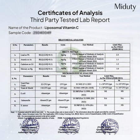 Miduty Liposomal Vitamin C - Immunity Booster - Antioxidant - Skin Glow - 8x Absorption - 90 Capsule
