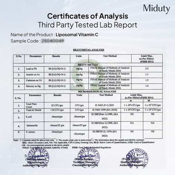 Miduty Liposomal Vitamin C - Immunity Booster - Antioxidant - Skin Glow - 8X Absorption - 90 Capsule