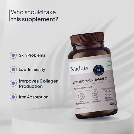 Miduty Liposomal Vitamin C - Immunity Booster - Antioxidant - Skin Glow - 8x Absorption - 90 Capsule