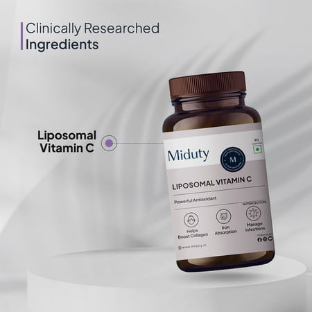 Miduty Liposomal Vitamin C - Immunity Booster - Antioxidant - Skin Glow - 8x Absorption - 90 Capsule