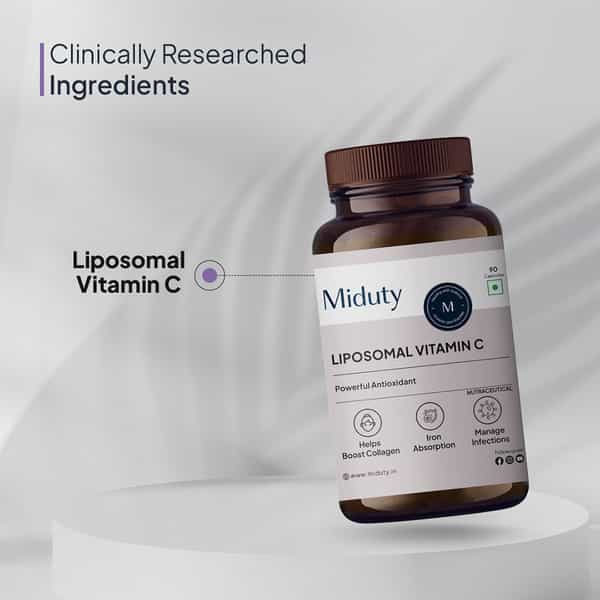 Miduty Liposomal Vitamin C - Immunity Booster - Antioxidant - Skin Glow - 8X Absorption - 90 Capsule