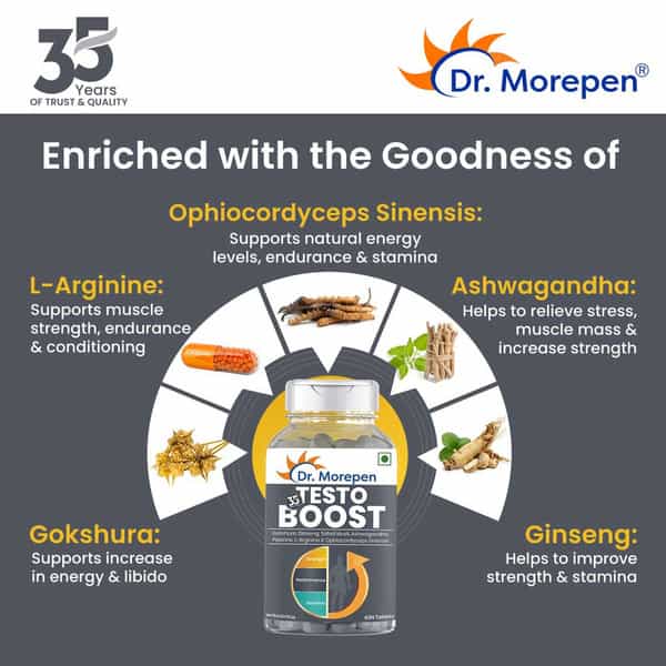 Dr. Morepen Testosterone Booster For Men Increases Energy Stamina & Muscle Growth - 60 Tablets