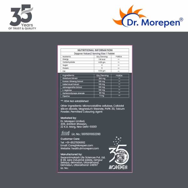 Dr. Morepen Testosterone Booster For Men Increases Energy Stamina & Muscle Growth - 60 Tablets