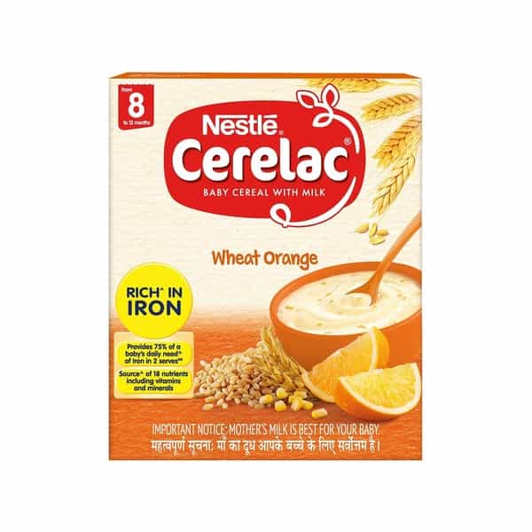 Nestle Cerelac Baby Food Milk Wheat Orange (From 8 Months) Box Of 300 G