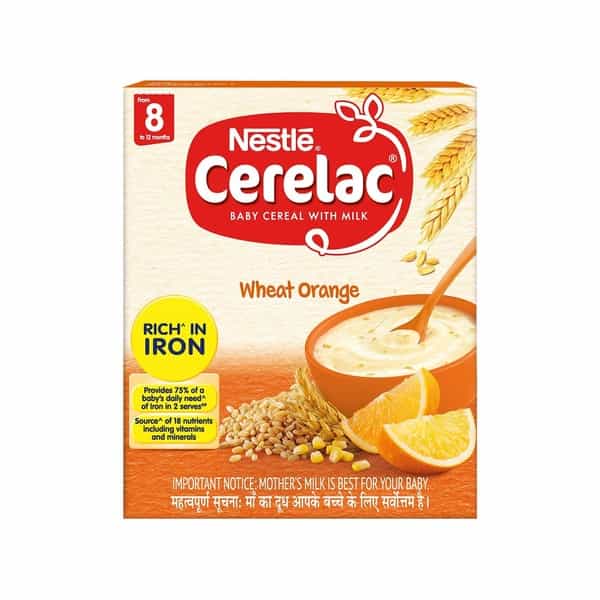 Nestle Cerelac Baby Food Milk Wheat Orange (From 8 Months) Box Of 300 G
