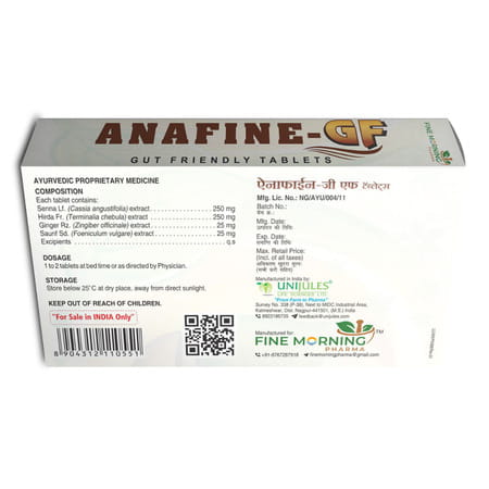 Fine Morning Pharma Ayurvedic Anafine Gf (Gut Friendly) Tablet | Useful For Constipation - 30n