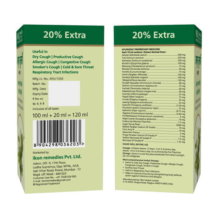 Amrut Tulsi Cough Syrup 100 Ml | Cough & Throat Irritation | Non Drowsy (Pack Of 4)