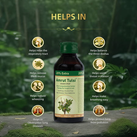 Amrut Tulsi Cough Syrup 100 Ml | Cough & Throat Irritation | Non Drowsy (Pack Of 4)