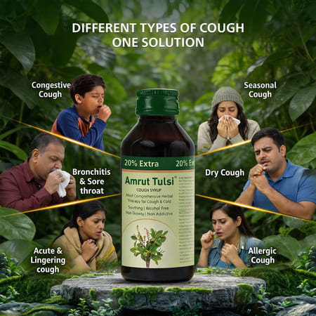 Amrut Tulsi Cough Syrup 100 Ml | Cough & Throat Irritation | Non Drowsy (Pack Of 4)