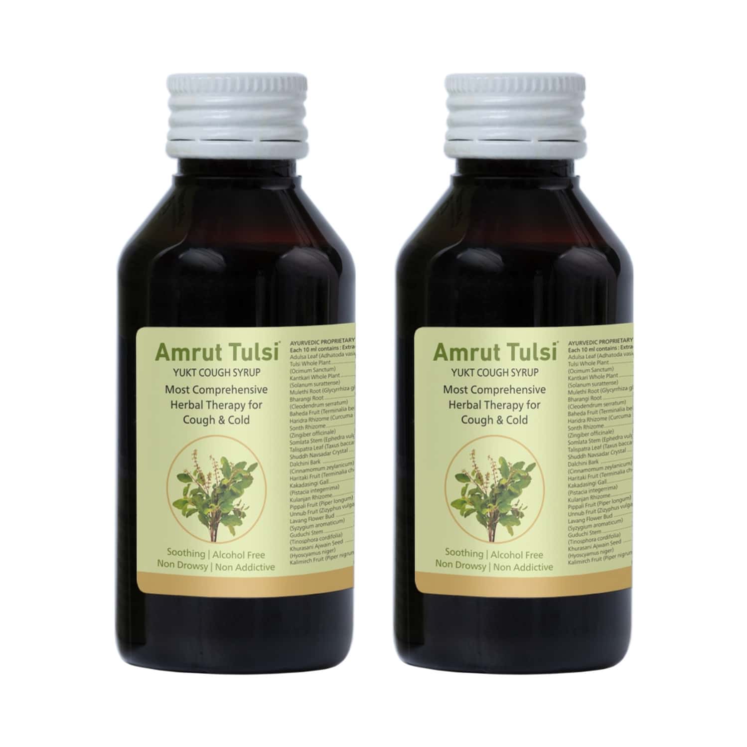 Buy AMRUT TULSI COUGH SYRUP 100 ML COUGH & THROAT IRRITATION NON DROWSY (PACK OF 4) Online