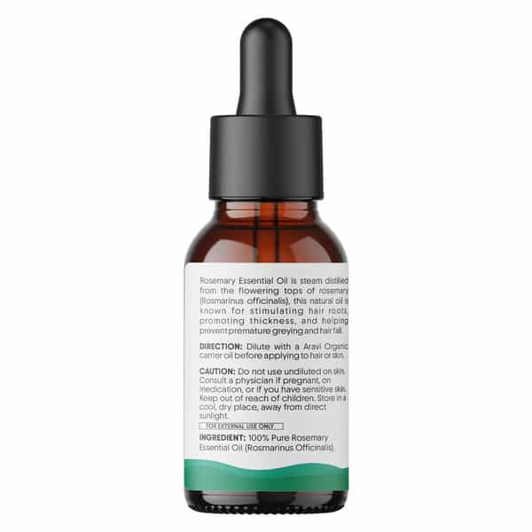 Aravi Organic Rosemary Essential Oil - Promotes Hair Growth | Healthy Scalp & Strengthens Hair 15Ml