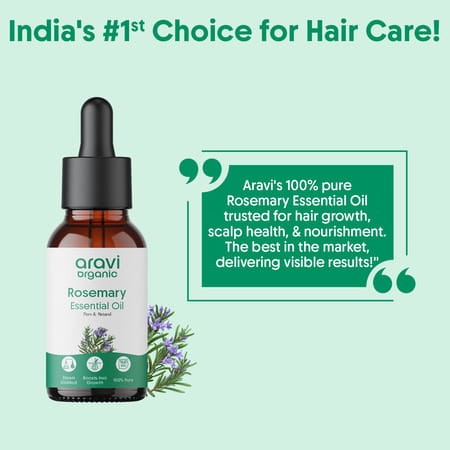 Aravi Organic Rosemary Essential Oil - Promotes Hair Growth | Healthy Scalp & Strengthens Hair 15ml