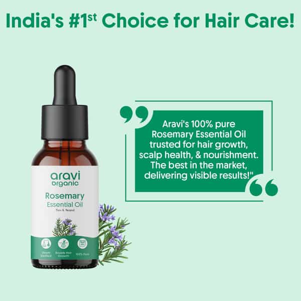 Aravi Organic Rosemary Essential Oil - Promotes Hair Growth | Healthy Scalp & Strengthens Hair 15Ml