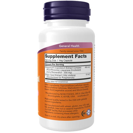 Now Foods Supplements | Natural Resveratrol 200 Mg With Red Wine Extract | 60 Veg Capsules
