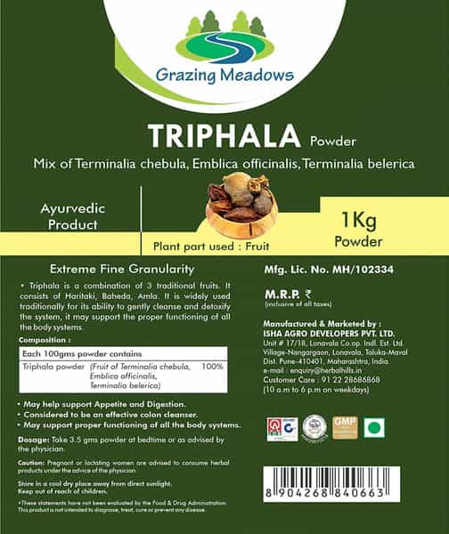 Grazing Meadows Triphala Powder - 1 Kg (Pack Of 4)