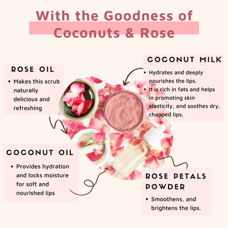 Coco Crush Rose Coconut Lips Scrub For Lightening & Brightening Dark Lips - 25g