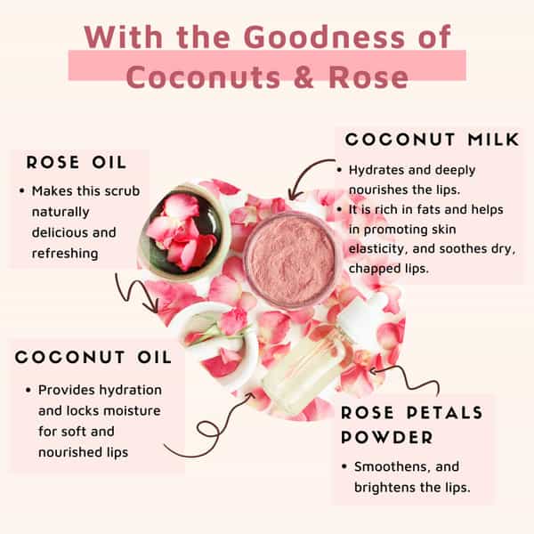 Coco Crush Rose Coconut Lips Scrub For Lightening & Brightening Dark Lips - 25G