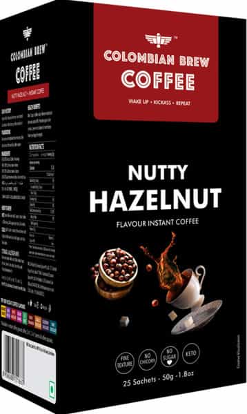 Colombian Brew Hazelnut Instant Coffee No Sugar Vegan 50Gm