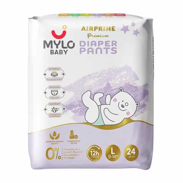 Mylo Baby Airprime Premium Diaper Pants Large (L) Size (9-14 Kgs) (24 Count) Leak Proof| No Rashes