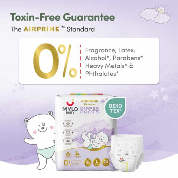 Mylo Baby Airprime Premium Diaper Pants Large (L) Size (9-14 Kgs) (24 Count) Leak Proof| No Rashes