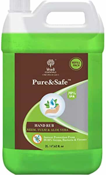 Khadi Essentials Pure&Safe Sanitizer Instant Hand Sanitizer Liquid 70% Ethyl Alcohol 2Ltr