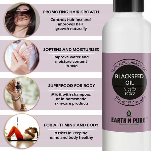 Earth N Pure Blackseed Oil 100% Pure Natural And Cold Pressed - 100 Ml (3.4 Fl. Oz.) (100 Ml)