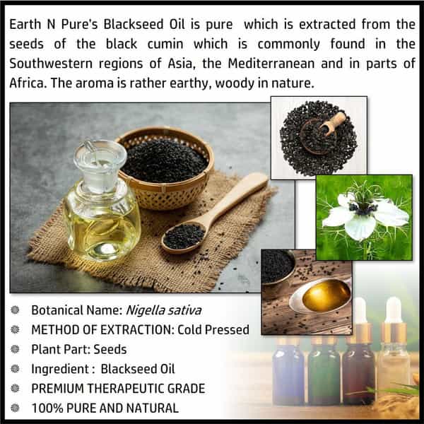 Earth N Pure Blackseed Oil 100% Pure Natural And Cold Pressed - 100 Ml (3.4 Fl. Oz.) (100 Ml)