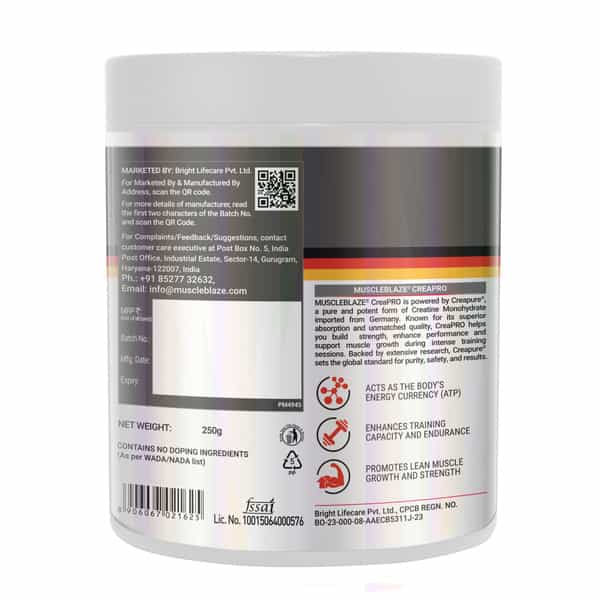 Muscleblaze Creapro Creatine Monohydrate With Creapure (Unflavoured | 83 Servings | 250G)
