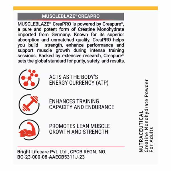 Muscleblaze Creapro Creatine Monohydrate With Creapure (Unflavoured | 83 Servings | 250G)