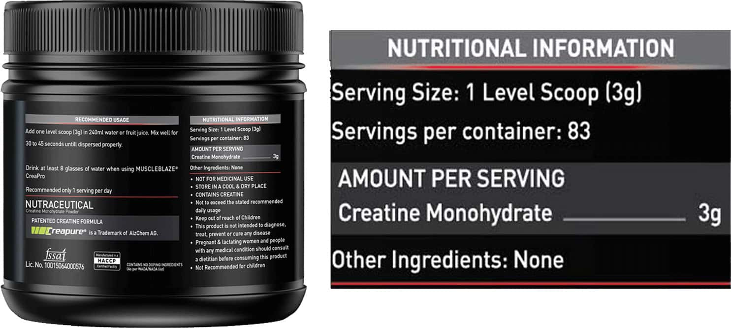 Muscleblaze Creapro Creatine With Creapure Unflavoured 250 Gms / 0.55 Lb 1 Pack Of Creatine