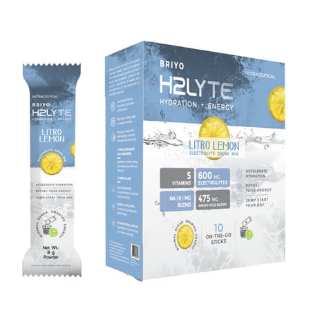Briyo H2lyte Electrolyte Drink | Low Sugar Hydration With Vitamins & Amino Acids Litro Lemon 10 Nos