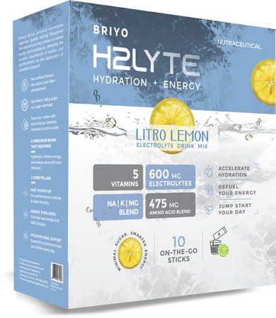 Briyo H2lyte Electrolyte Drink | Low Sugar Hydration With Vitamins & Amino Acids Litro Lemon 10 Nos
