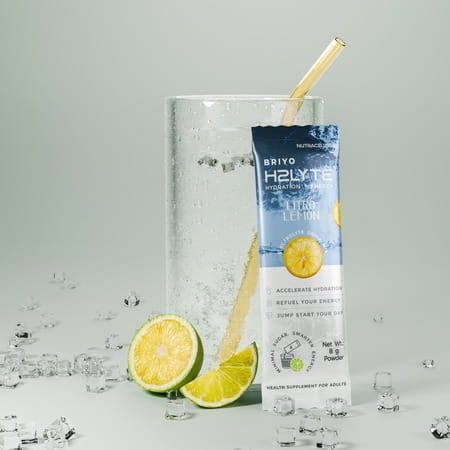 Briyo H2lyte Electrolyte Drink | Low Sugar Hydration With Vitamins & Amino Acids Litro Lemon 10 Nos