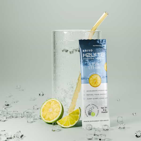 Briyo H2lyte Electrolyte Drink | Low Sugar Hydration With Vitamins & Amino Acids Litro Lemon 10 Nos