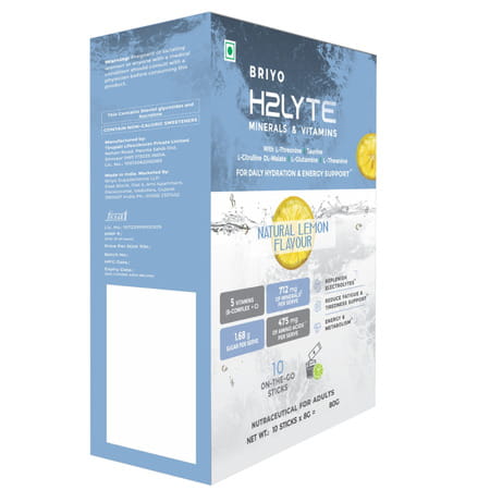 Briyo H2lyte Electrolyte Drink | Low Sugar Hydration With Vitamins & Amino Acids Litro Lemon 10 Nos