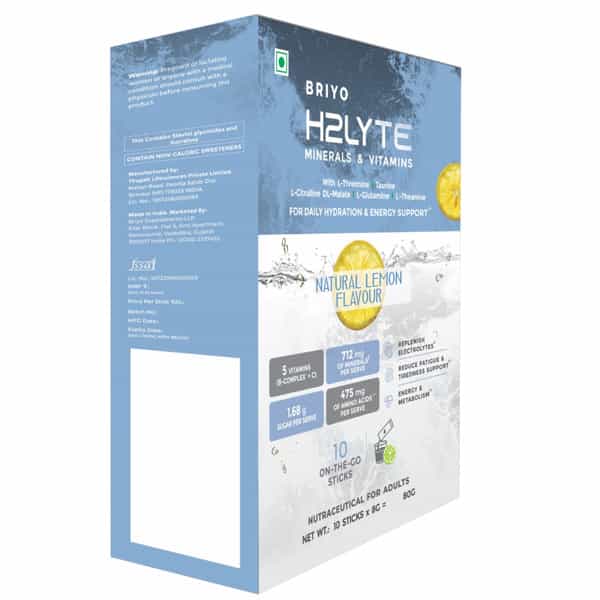 Briyo H2lyte Electrolyte Drink | Low Sugar Hydration With Vitamins & Amino Acids Litro Lemon 10 Nos