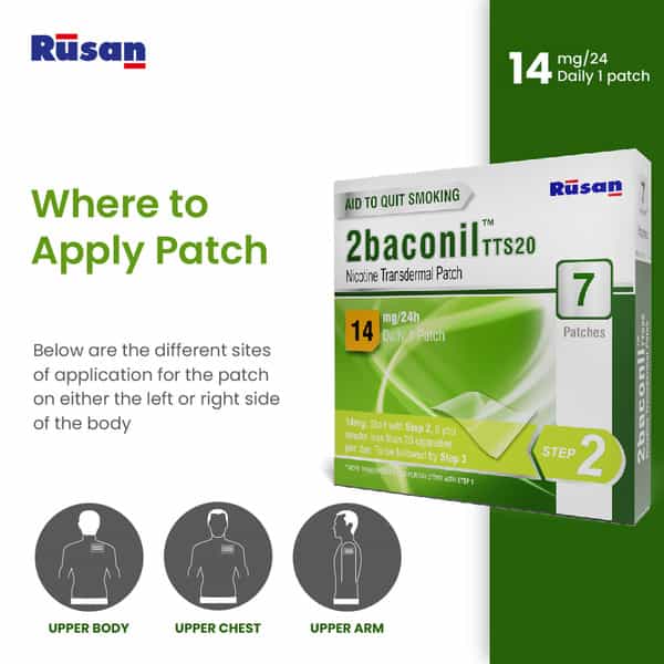 Rusan 2Baconil 14Mg | 3 Months Therapy Plan | Box | 7 Nicotine Transdermal Patch | Pack Of 12