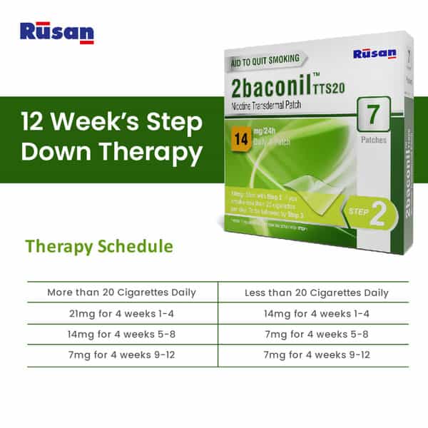 Rusan 2Baconil 14Mg | 3 Months Therapy Plan | Box | 7 Nicotine Transdermal Patch | Pack Of 12